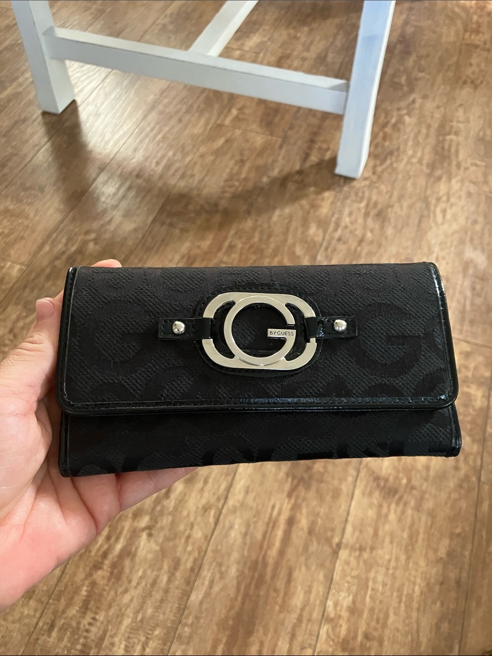 Guess Black Continental Wallet with Silver Logo Accent